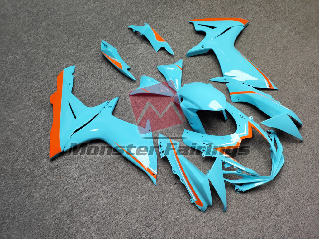 Monster Fairings ABS fairing kit for Suzuki GSXR 600 - 750 2011 - 2025 - Gloss Light Blue With Orange, precise OEM fit
