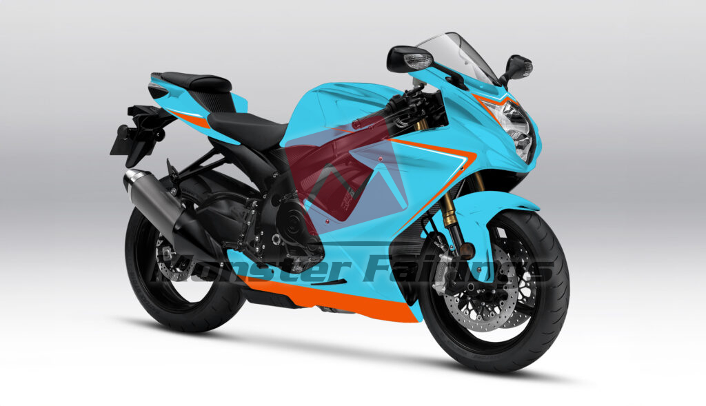 Gloss Light Blue With Orange ABS fairings for Suzuki GSXR 600 - 750 2011 - 2025 - premium OEM fit kit by Monster Fairings