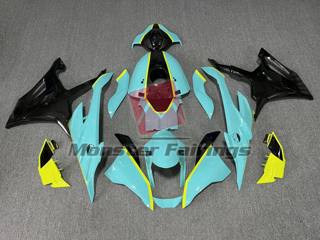 BMW S1000RR 2023 - 2024 Gloss Teal & Black With High Vis Yellow ABS fairings - custom motorcycle bodywork kit by Monster Fairings