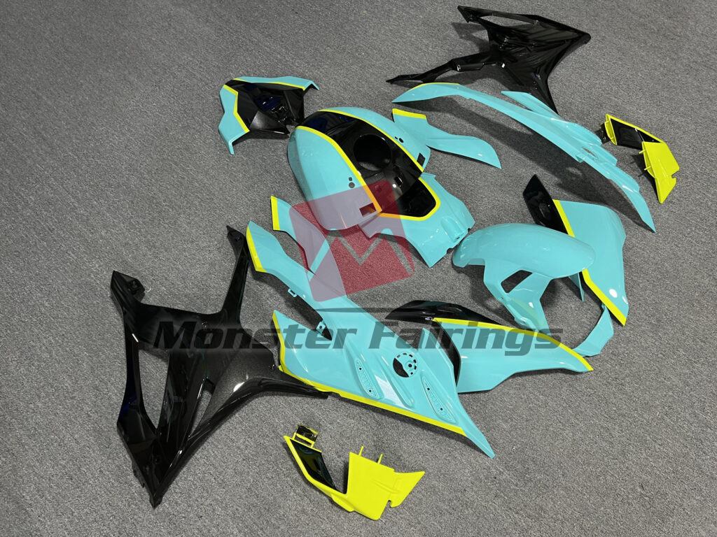 BMW S1000RR custom ABS fairings 2023 - 2024 in Gloss Teal & Black With High Vis Yellow - durable replacement kit, Monster Fairings