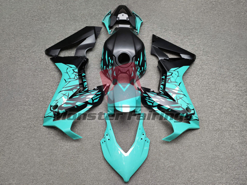Honda CBR650R 2019 - 2020 Matte Black & Gloss Teal Shattered ABS fairings - custom motorcycle bodywork kit by Monster Fairings