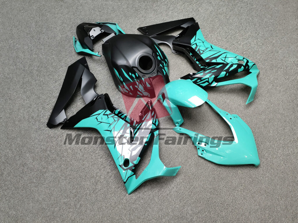 Honda CBR650R custom ABS fairings 2019 - 2020 in Matte Black & Gloss Teal Shattered - durable replacement kit, Monster Fairings