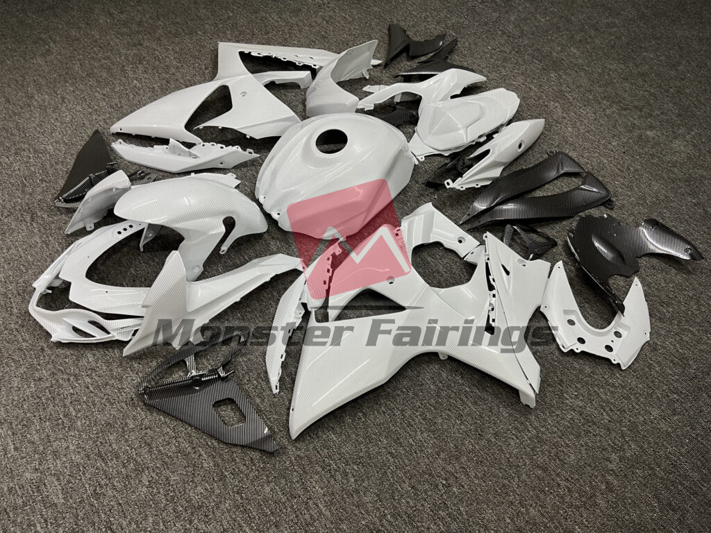 Suzuki GSXR 1000 custom ABS fairings 2009 - 2016 in Gloss White Carbon Fiber Style - durable replacement kit, Monster Fairings