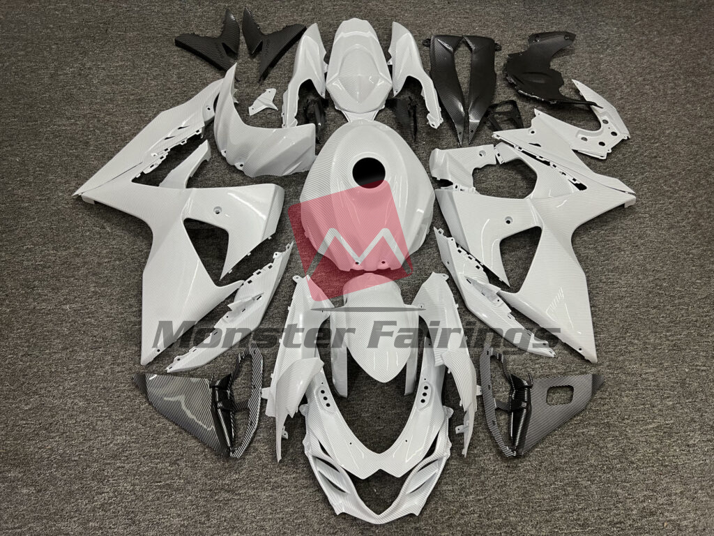 Suzuki GSXR 1000 2009 - 2016 Gloss White Carbon Fiber Style ABS fairings - custom motorcycle bodywork kit by Monster Fairings