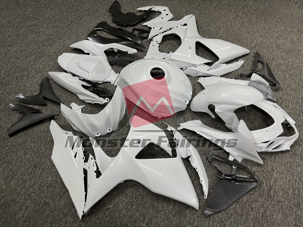 Gloss White Carbon Fiber Style ABS fairings for Suzuki GSXR 1000 2009 - 2016 - premium OEM fit kit by Monster Fairings