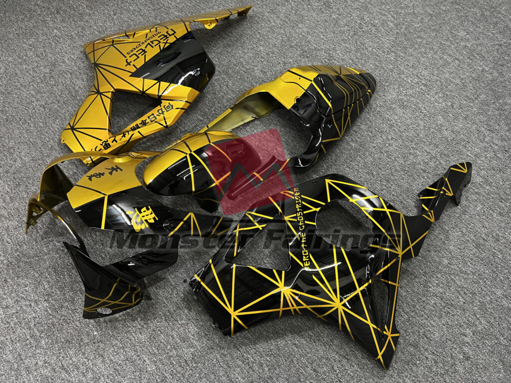 Gloss Black & Gold Pattern Split ABS fairings for Honda CBR954RR 2002 - 2003 - premium OEM fit kit by Monster Fairings