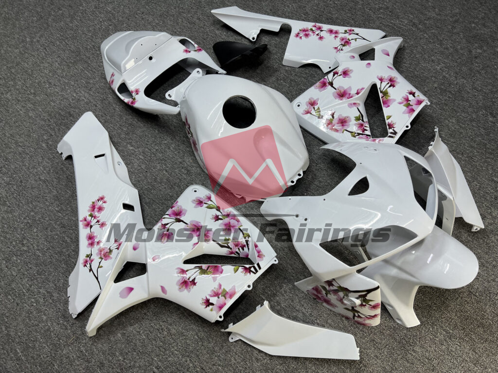Honda CBR600RR custom ABS fairings 2005 - 2006 in Gloss White Cherry Blossom - durable replacement kit, Monster Fairings