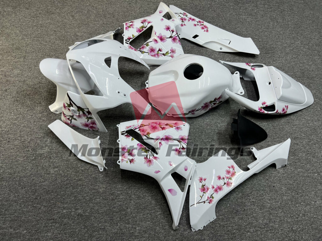 2005 - 2006 Honda CBR600RR Gloss White Cherry Blossom fairing set - ABS injection, custom painted by Monster Fairings