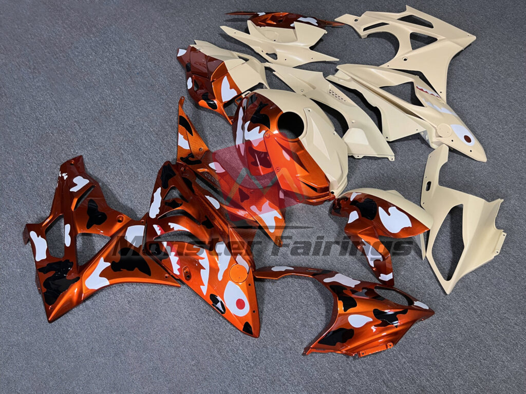 2009 - 2014 BMW S1000RR Gloss Desert Tan & Burnt Orange Camo Shark Split fairing set - ABS injection, custom painted by Monster Fairings