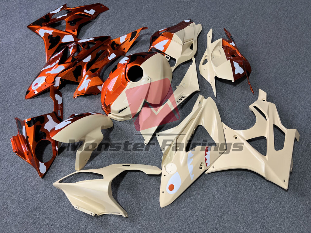 Monster Fairings ABS fairing kit for BMW S1000RR 2009 - 2014 - Gloss Desert Tan & Burnt Orange Camo Shark Split, precise OEM fit