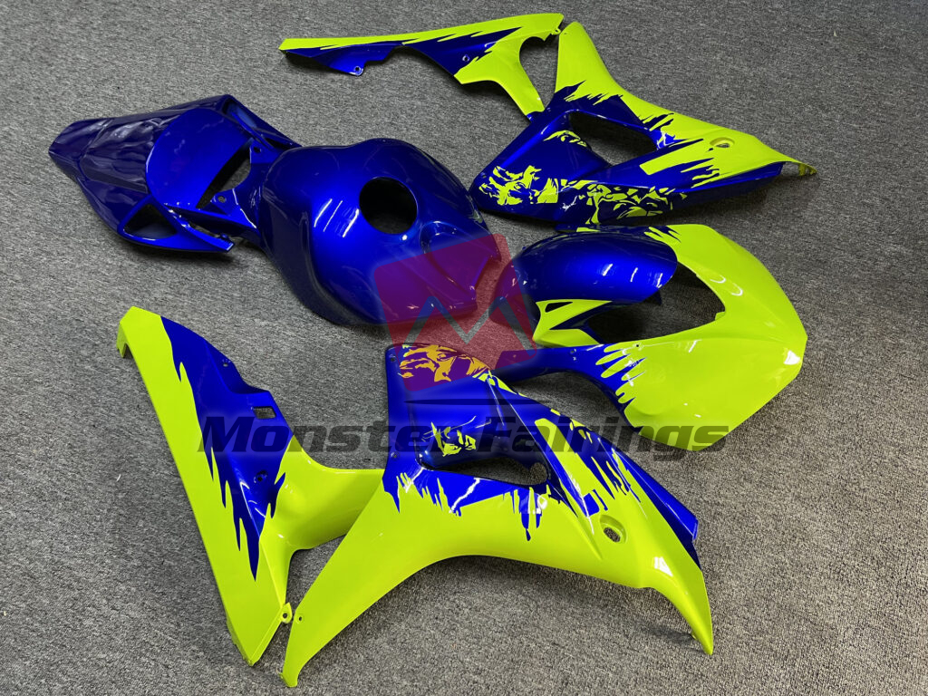 Honda CBR1000RR custom ABS fairings 2006 - 2007 in Gloss Blue With High Vis Yellow Race - durable replacement kit, Monster Fairings