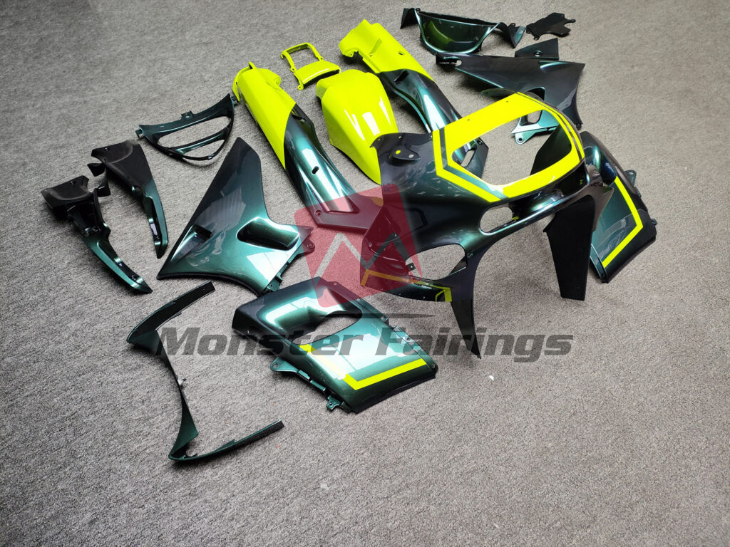 Kawasaki ZZR400/600 custom ABS fairings 1993 - 2007 in Gloss Green With High Vis Yellow - durable replacement kit, Monster Fairings