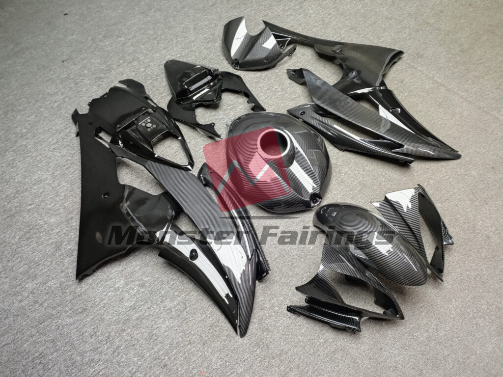 Yamaha R6 custom ABS fairings 2008 - 2016 in Gloss Carbon Fiber Style With Black - durable replacement kit, Monster Fairings