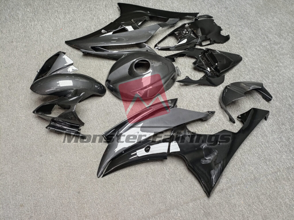2008 - 2016 Yamaha R6 Gloss Carbon Fiber Style With Black fairing set - ABS injection, custom painted by Monster Fairings