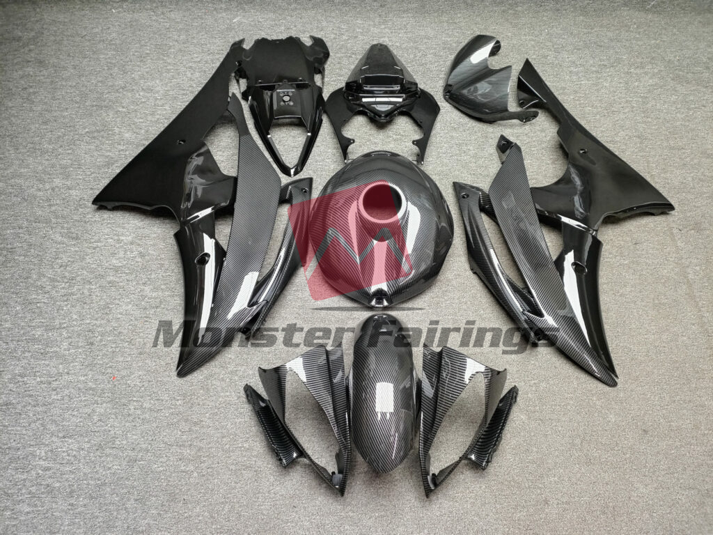 Yamaha R6 2008 - 2016 Gloss Carbon Fiber Style With Black ABS fairings - custom motorcycle bodywork kit by Monster Fairings