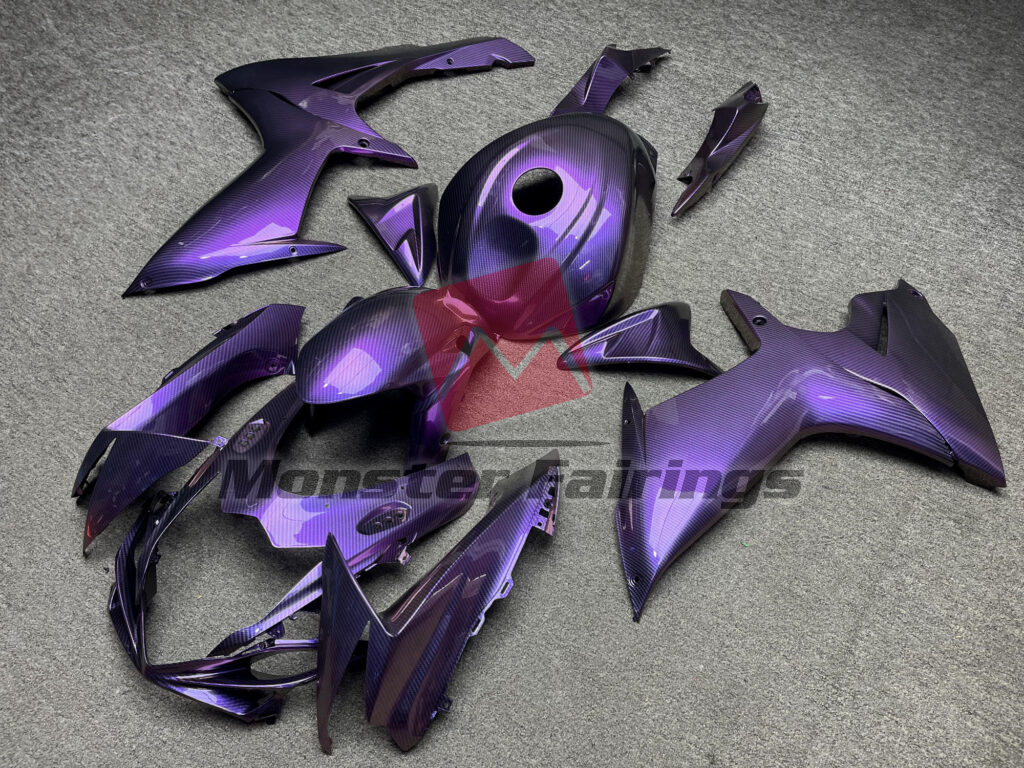 Suzuki GSXR 600 - 750 custom ABS fairings 2011 - 2025 in Gloss Purple Carbon Fiber Style - durable replacement kit, Monster Fairings