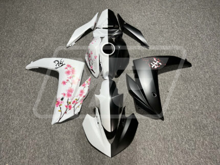 Yamaha R3 2014-2018 Matte Black & White Cherry Blossom Split ABS Fairings | Monster Fairings