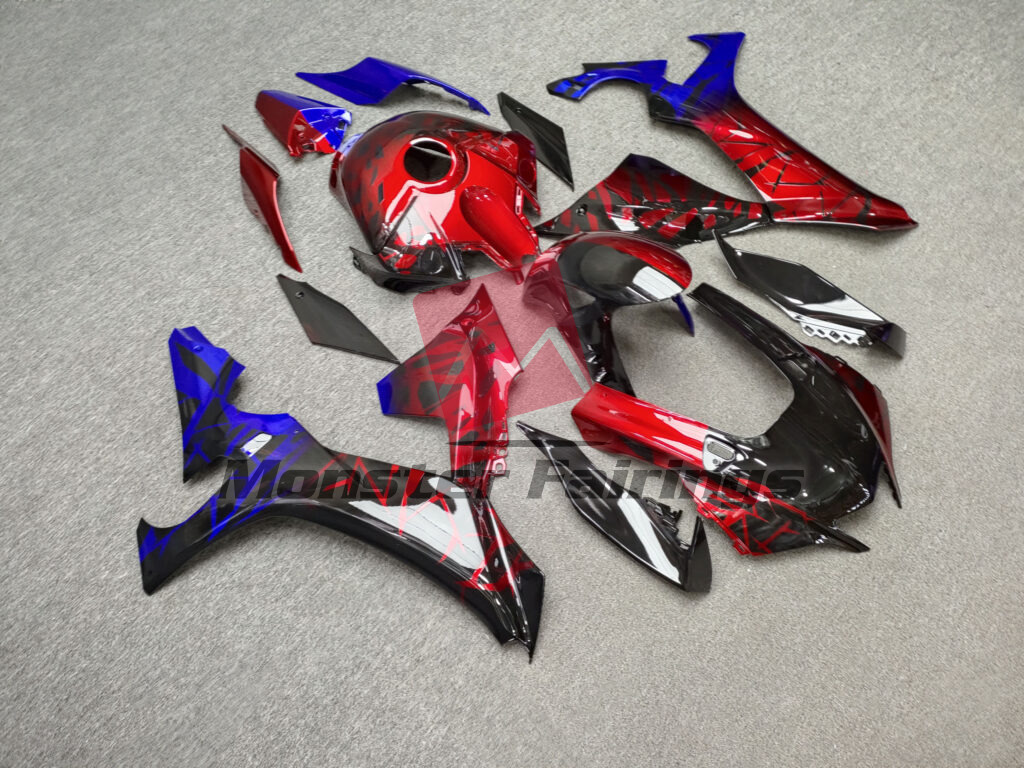 Gloss Black with Red & Blue Shattered Split ABS fairings for Yamaha R1 2020 - 2025 - premium OEM fit kit by Monster Fairings