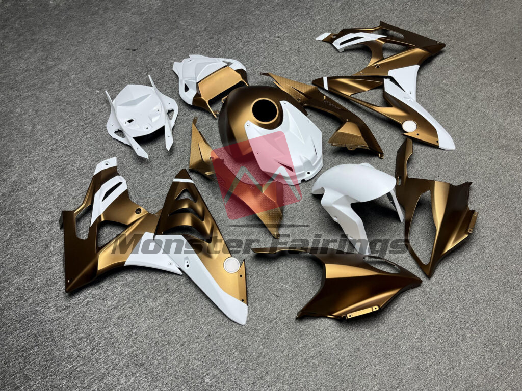 BMW S1000RR custom ABS fairings 2009 - 2014 in Matte Bronze With White - durable replacement kit, Monster Fairings
