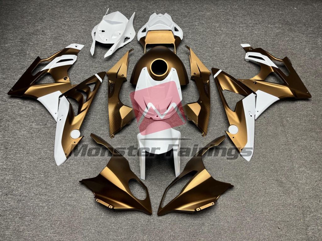 BMW S1000RR 2009 - 2014 Matte Bronze With White ABS fairings - custom motorcycle bodywork kit by Monster Fairings