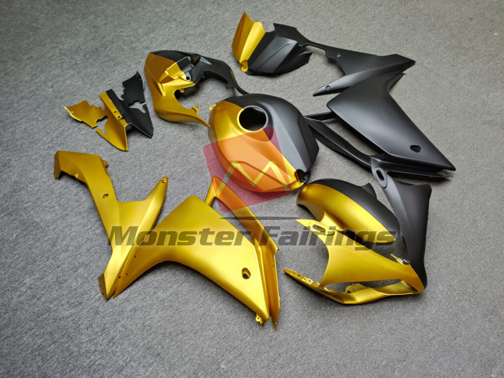 Yamaha R1 custom ABS fairings 2007 - 2008 in Matte Gold & Black Split - durable replacement kit, Monster Fairings