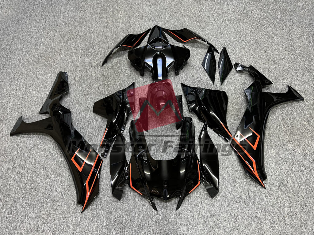 Yamaha R1 2020 - 2025 Gloss Black With Red ABS fairings - custom motorcycle bodywork kit by Monster Fairings