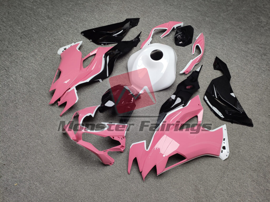 2019 - 2023 Kawasaki ZX6R Gloss Pink With White & Black fairing set - ABS injection, custom painted by Monster Fairings