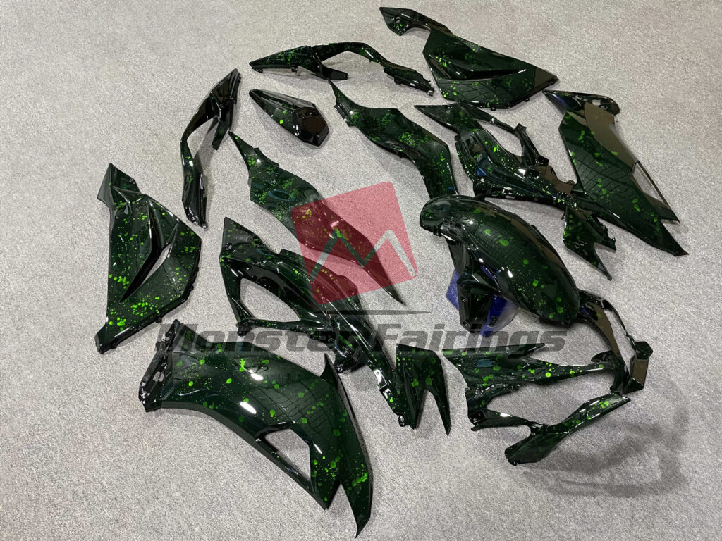 Gloss Dark Green with Splatter ABS fairings for Kawasaki ZX6R 2019 - 2023 - premium OEM fit kit by Monster Fairings