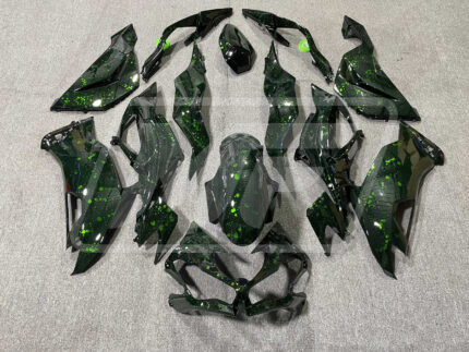 (IN STOCK) Kawasaki ZX6R 2019-2023 Gloss Dark Green with Splatter ABS Fairings | Monster Fairings