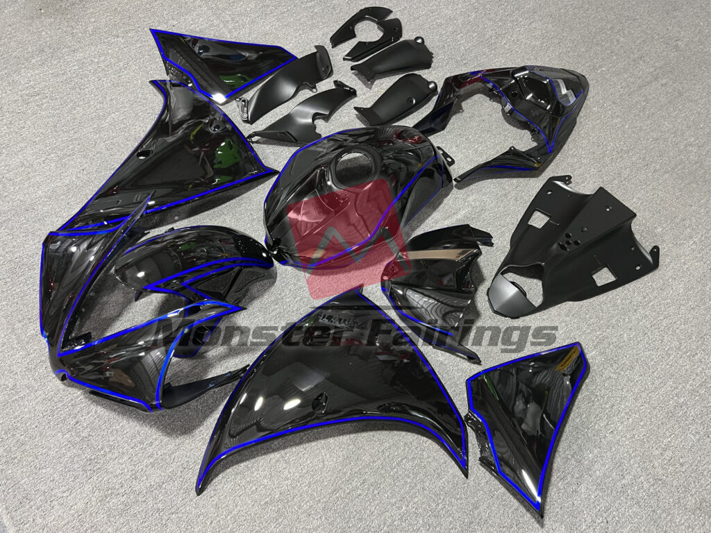 Gloss Black With Blue Lines ABS fairings for Yamaha R1 2012 - 2014 - premium OEM fit kit by Monster Fairings