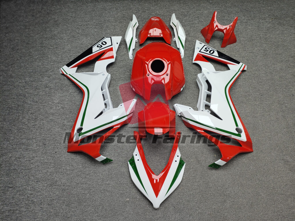 Honda CBR650R 2021 - 2023 Gloss White With Red & Green ABS fairings - custom motorcycle bodywork kit by Monster Fairings