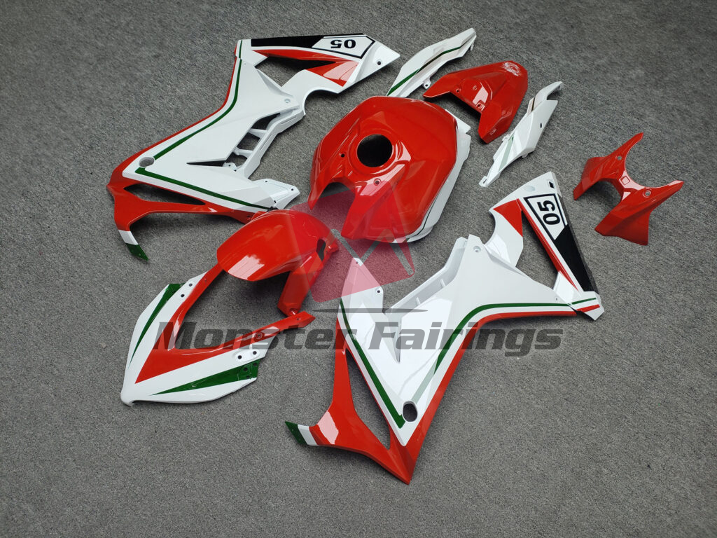 2021 - 2023 Honda CBR650R Gloss White With Red & Green fairing set - ABS injection, custom painted by Monster Fairings