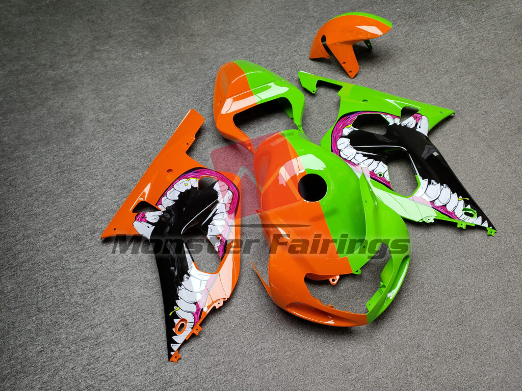 Suzuki GSXR 600 - 750 custom ABS fairings 2001 - 2003 in Gloss Orange & Green Monster Split - durable replacement kit, Monster Fairings