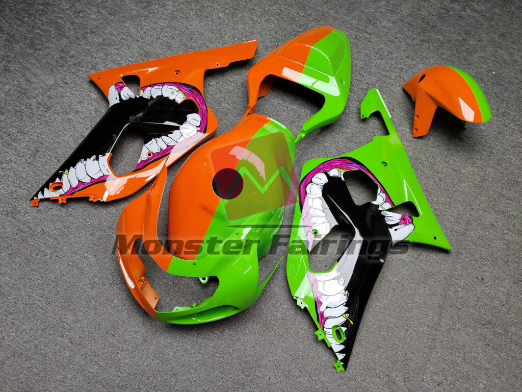Gloss Orange & Green Monster Split ABS fairings for Suzuki GSXR 600 - 750 2001 - 2003 - premium OEM fit kit by Monster Fairings