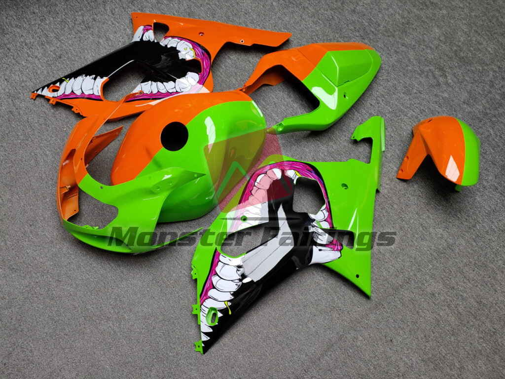 2001 - 2003 Suzuki GSXR 600 - 750 Gloss Orange & Green Monster Split fairing set - ABS injection, custom painted by Monster Fairings