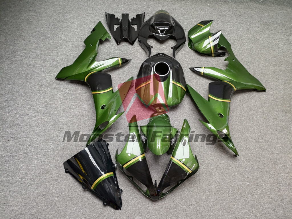 Yamaha R1 2004 - 2006 Gloss Green & Black With Gold ABS fairings - custom motorcycle bodywork kit by Monster Fairings