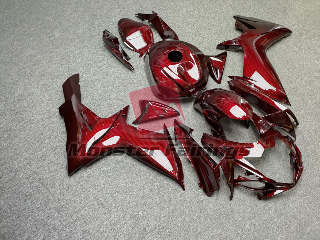 Suzuki GSXR 600 - 750 custom ABS fairings 2011 - 2025 in Gloss Red Carbon Fiber Style - durable replacement kit, Monster Fairings