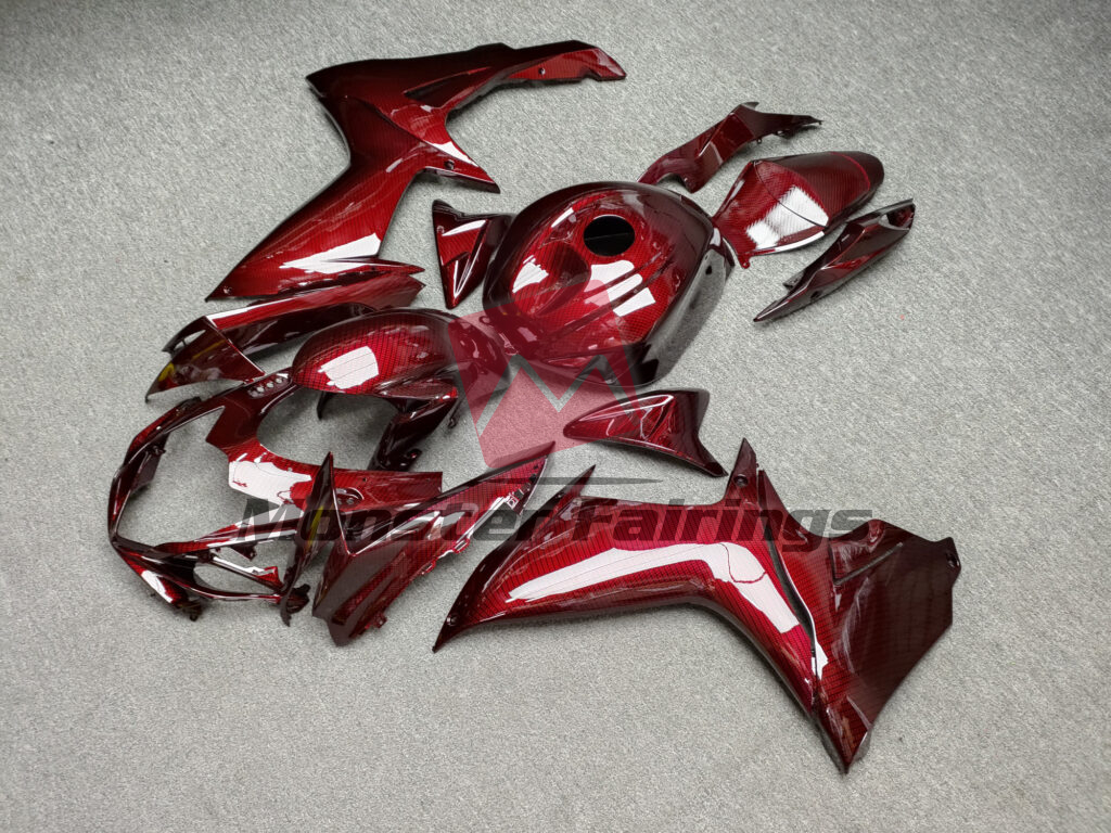 2011 - 2025 Suzuki GSXR 600 - 750 Gloss Red Carbon Fiber Style fairing set - ABS injection, custom painted by Monster Fairings