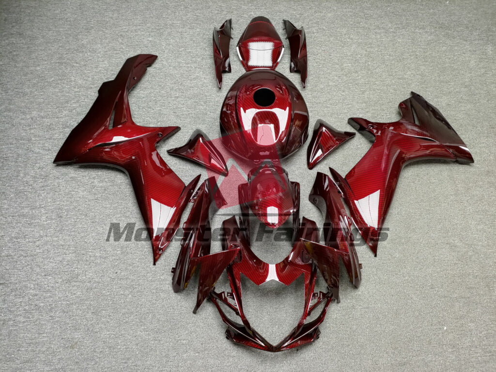 Suzuki GSXR 600 - 750 2011 - 2025 Gloss Red Carbon Fiber Style ABS fairings - custom motorcycle bodywork kit by Monster Fairings