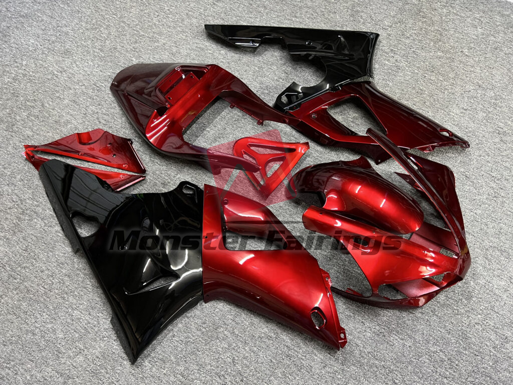 Yamaha R1 custom ABS fairings 2000 - 2001 in Gloss Fire Red & Black - durable replacement kit, Monster Fairings