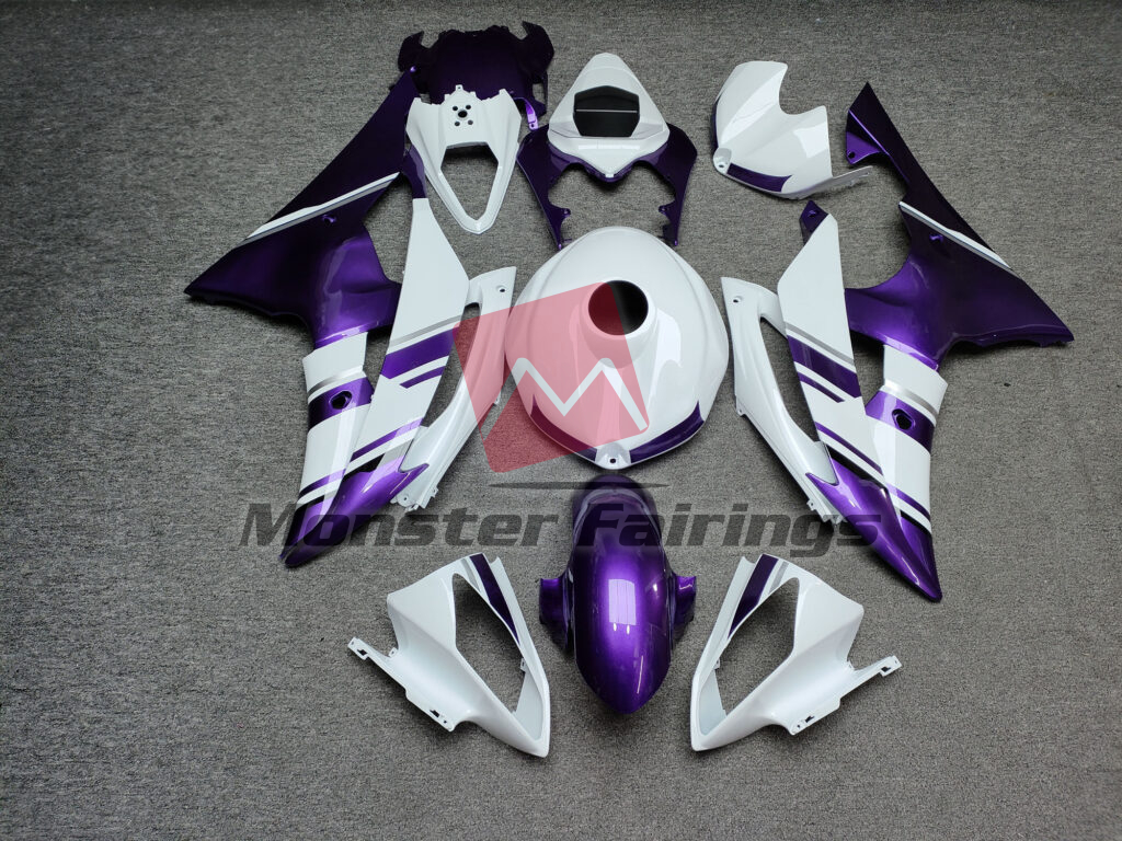 Yamaha R6 2008 - 2016 Gloss White With Purple ABS fairings - custom motorcycle bodywork kit by Monster Fairings
