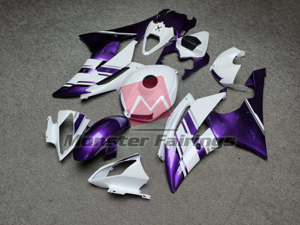 Yamaha R6 custom ABS fairings 2008 - 2016 in Gloss White With Purple - durable replacement kit, Monster Fairings