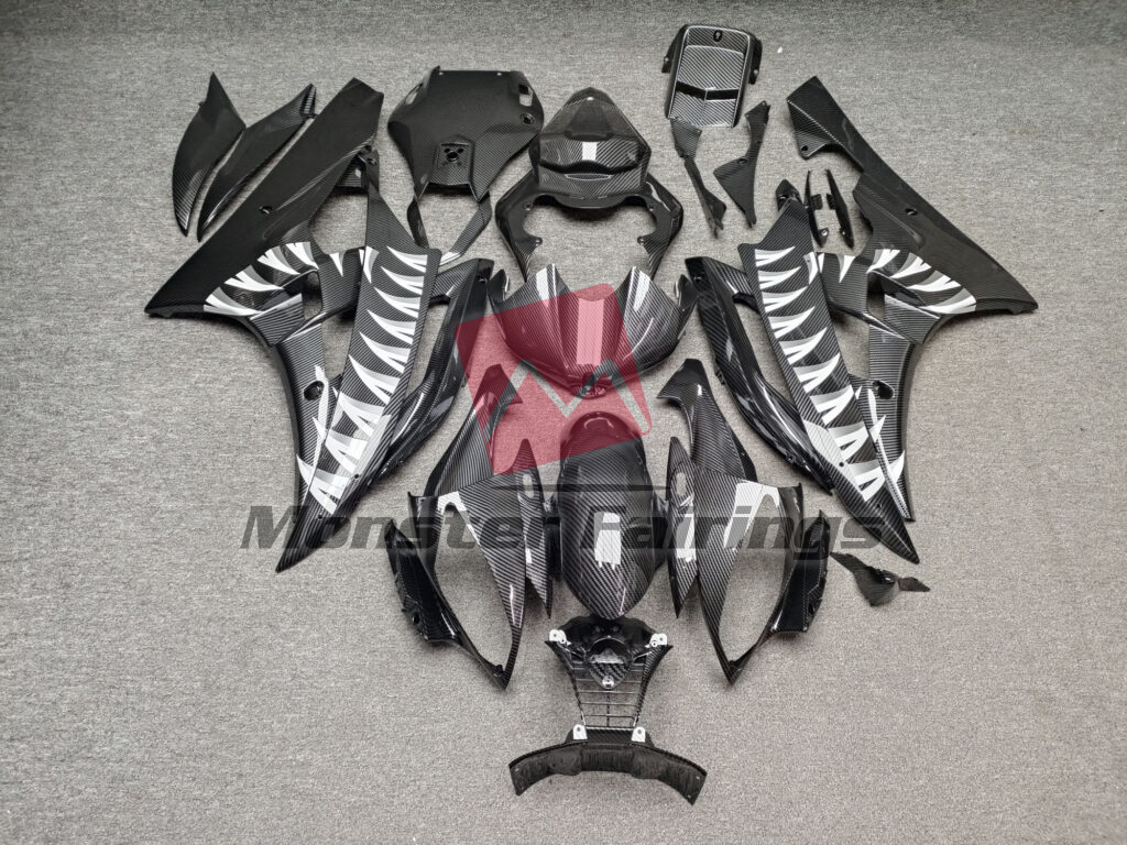 Yamaha R6 2006 - 2007 Gloss Carbon Fiber Style Shark ABS fairings - custom motorcycle bodywork kit by Monster Fairings
