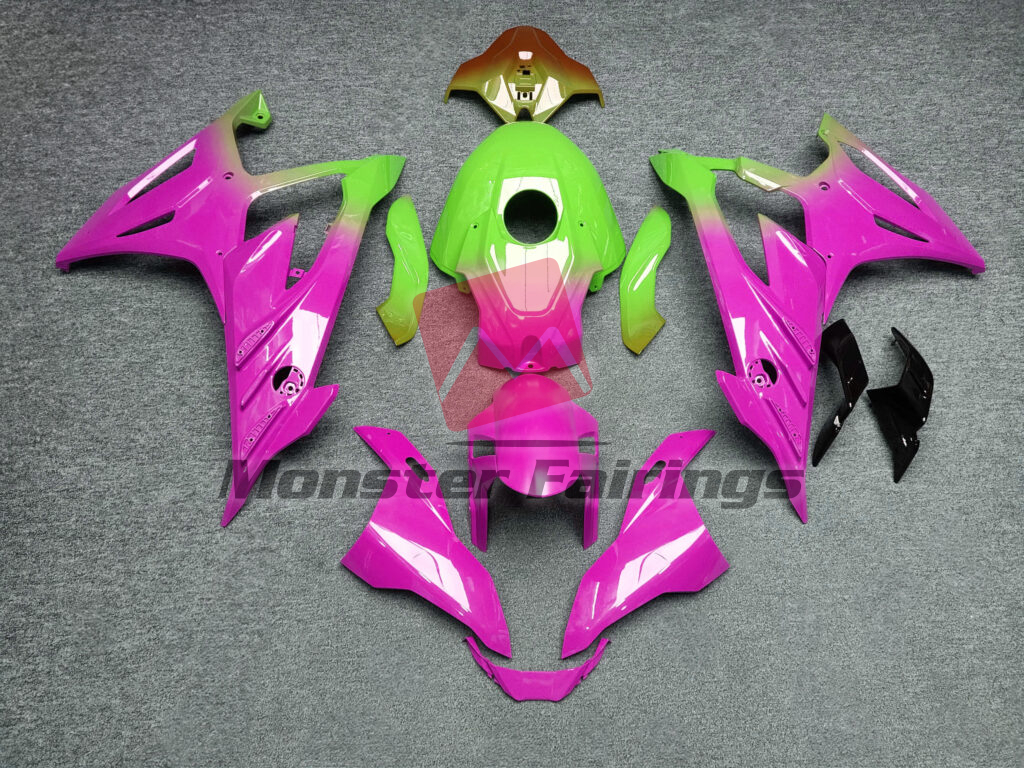 BMW S1000RR 2023 - 2024 Gloss Pink, Green & Brown Gradient ABS fairings - custom motorcycle bodywork kit by Monster Fairings