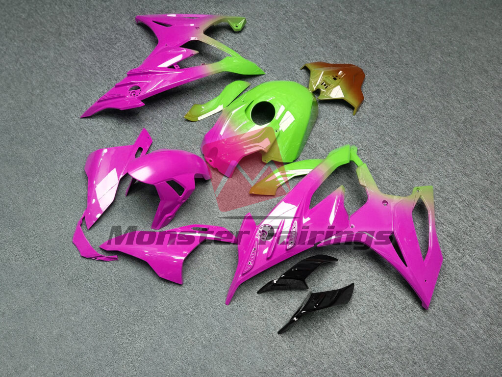 BMW S1000RR custom ABS fairings 2023 - 2024 in Gloss Pink, Green & Brown Gradient - durable replacement kit, Monster Fairings