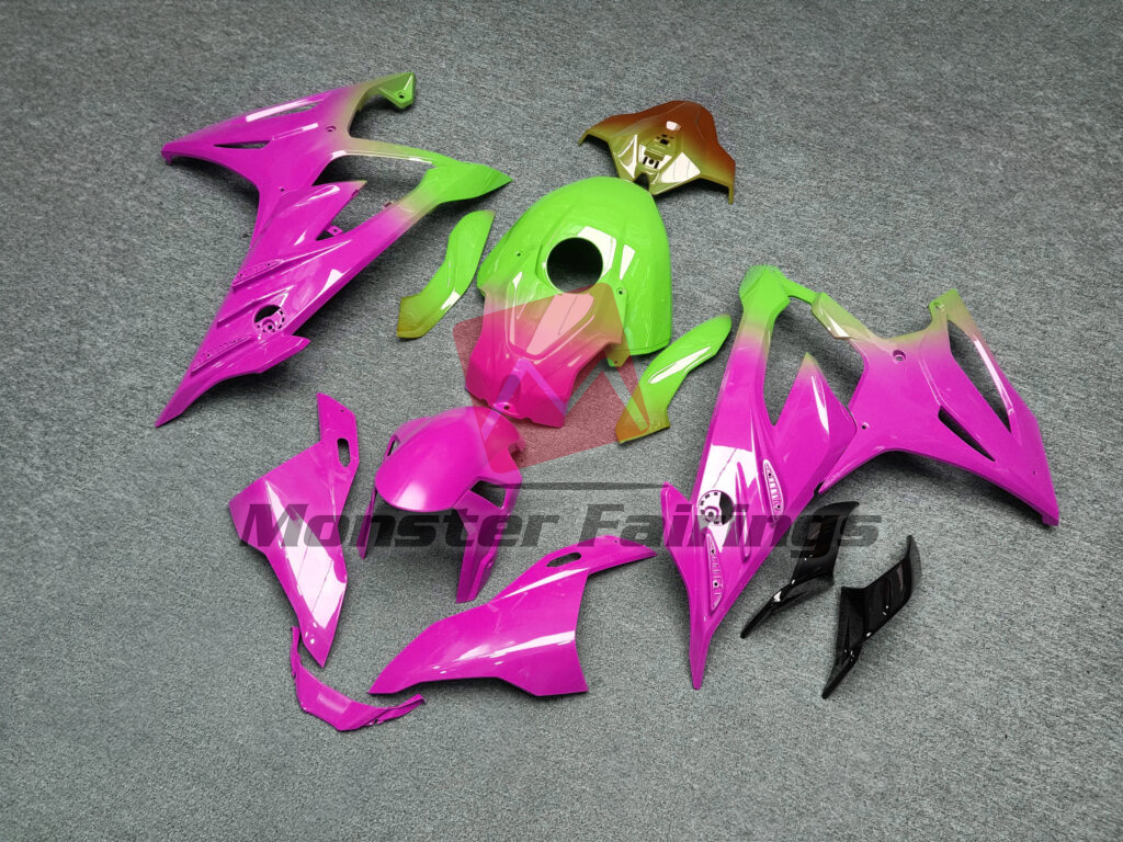 2023 - 2024 BMW S1000RR Gloss Pink, Green & Brown Gradient fairing set - ABS injection, custom painted by Monster Fairings