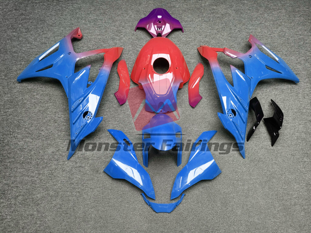 BMW S1000RR 2023 - 2024 Gloss Blue, Red & Purple Gradient ABS fairings - custom motorcycle bodywork kit by Monster Fairings