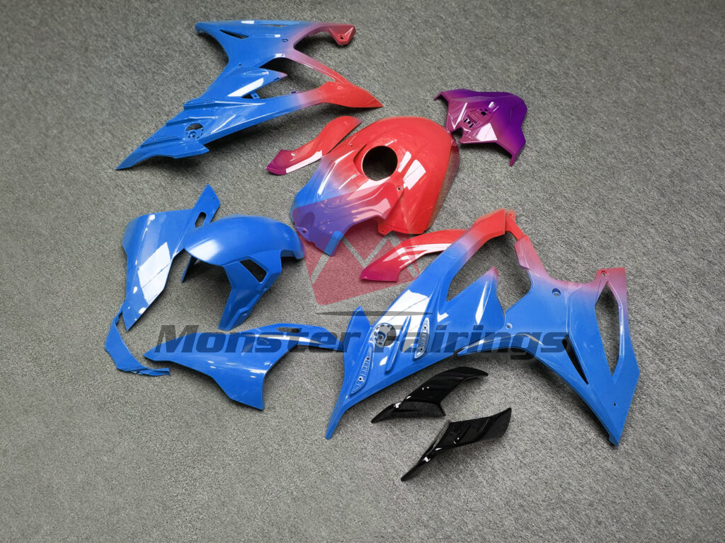 BMW S1000RR custom ABS fairings 2023 - 2024 in Gloss Blue, Red & Purple Gradient - durable replacement kit, Monster Fairings