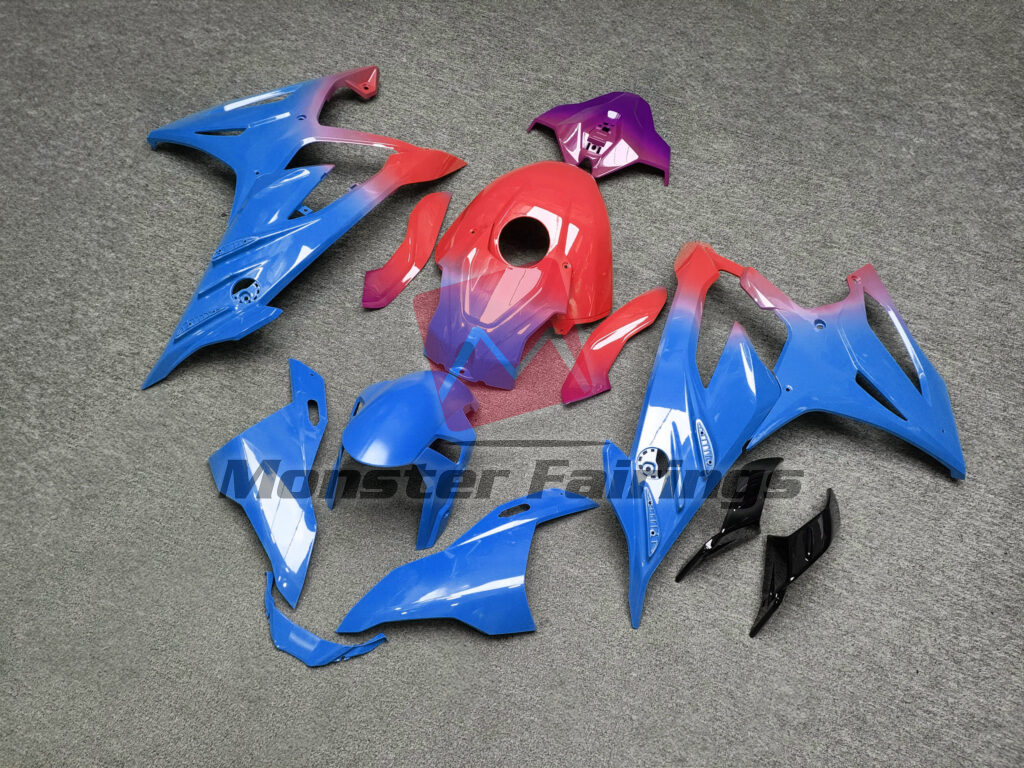 2023 - 2024 BMW S1000RR Gloss Blue, Red & Purple Gradient fairing set - ABS injection, custom painted by Monster Fairings