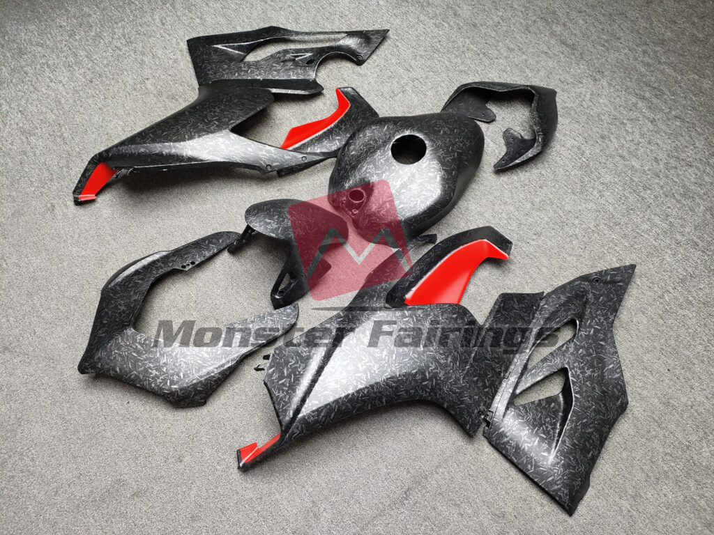 2020 - 2024 Ducati Panigale V2 Matte Forged Carbon Fiber Style With Red fairing set - ABS injection, custom painted by Monster Fairings